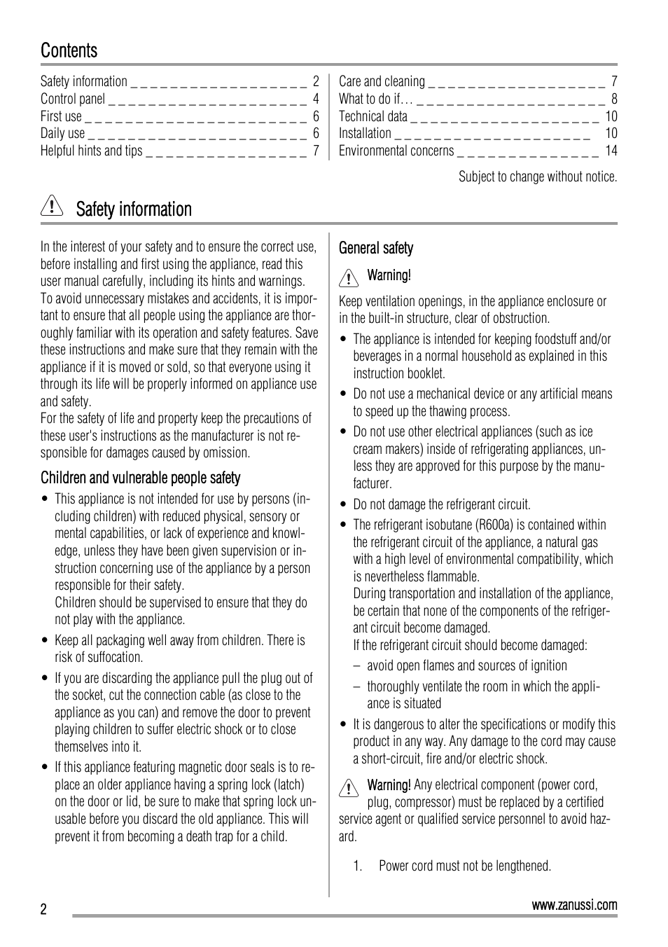 Zanussi ZBB26650SA User Manual | Page 2 / 16