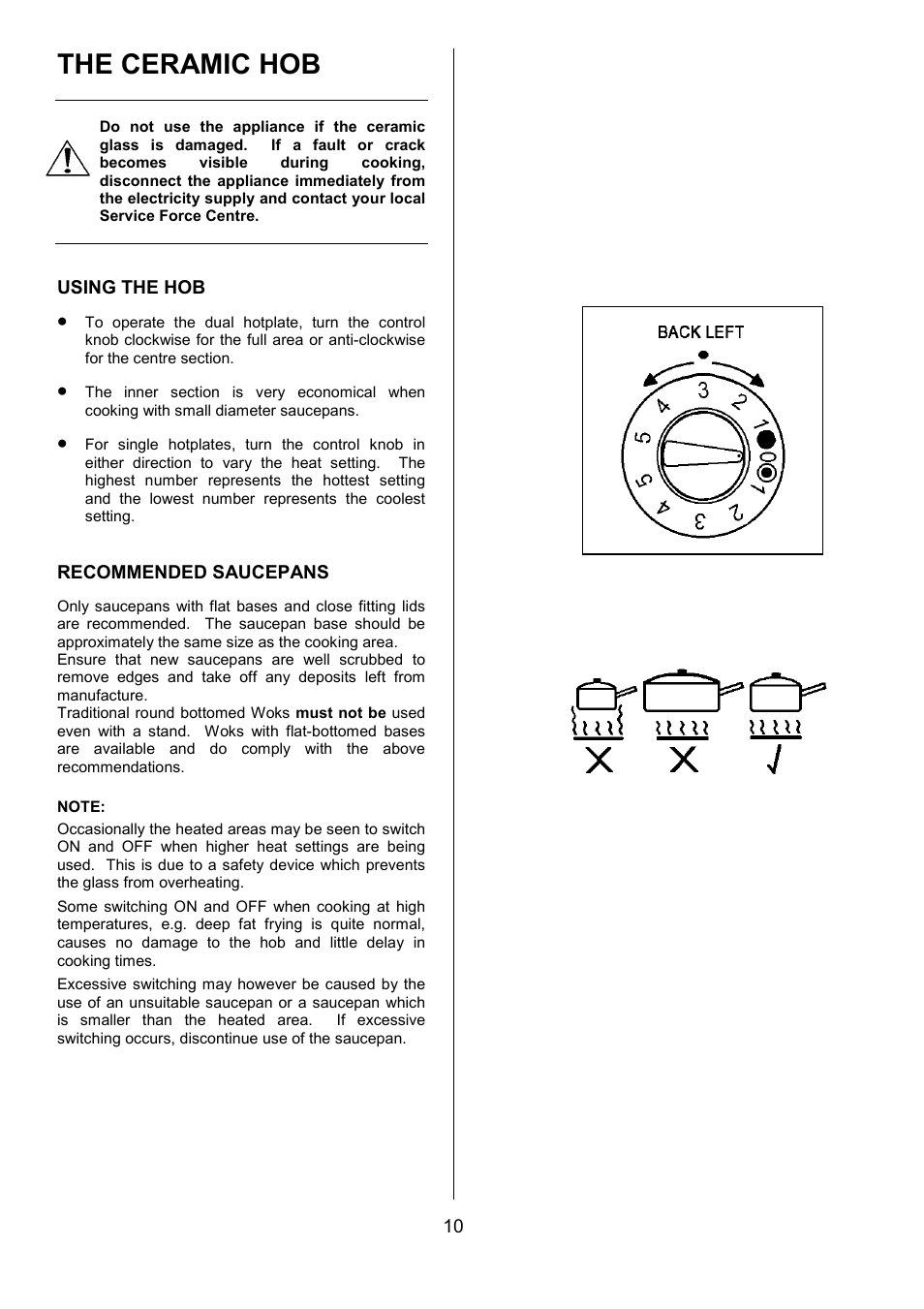 The ceramic hob | Zanussi ZCE 7680 User Manual | Page 10 / 32