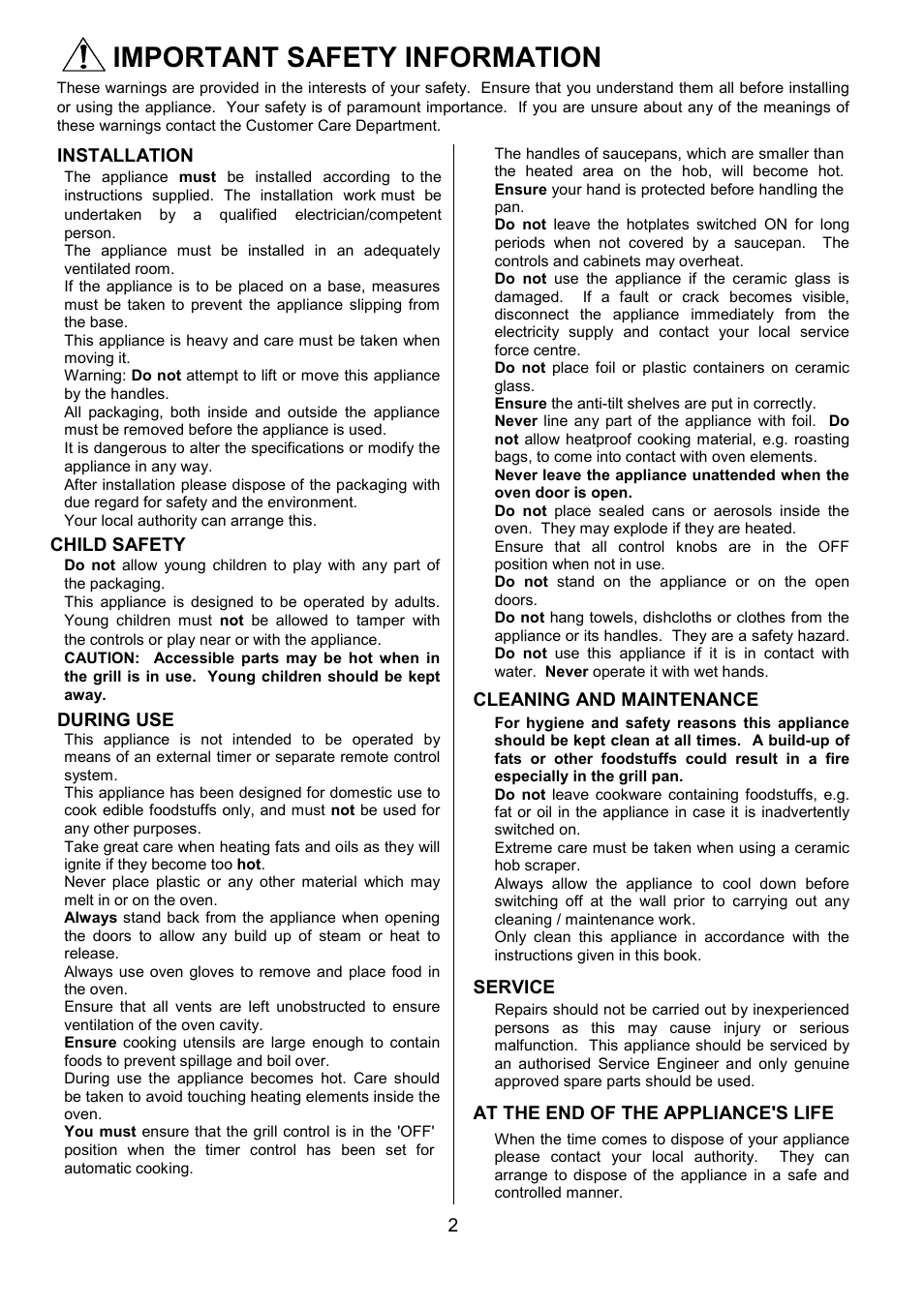 Important safety information | Zanussi ZCE 7680 User Manual | Page 2 / 32