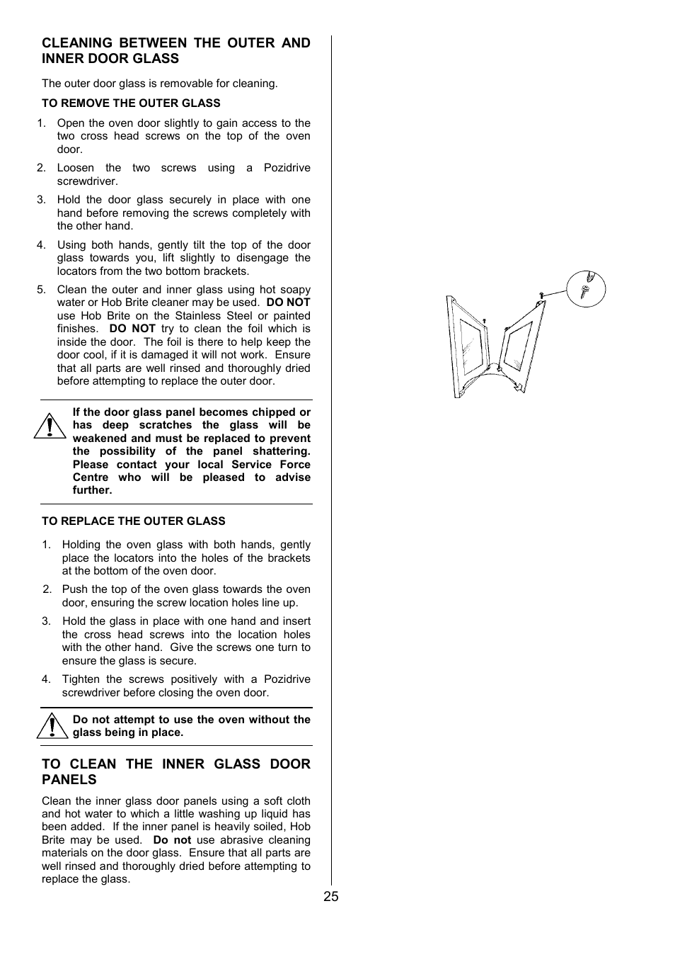 25 cleaning between the outer and inner door glass | Zanussi ZCE 7680 User Manual | Page 25 / 32