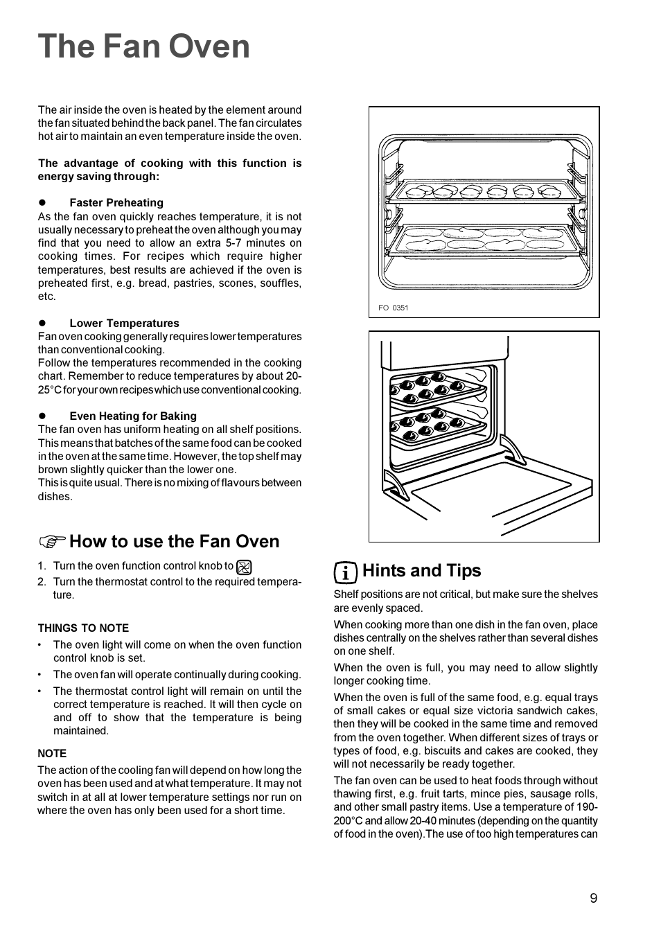 The fan oven, How to use the fan oven, Hints and tips | Zanussi ZBQ 365 User Manual | Page 9 / 20