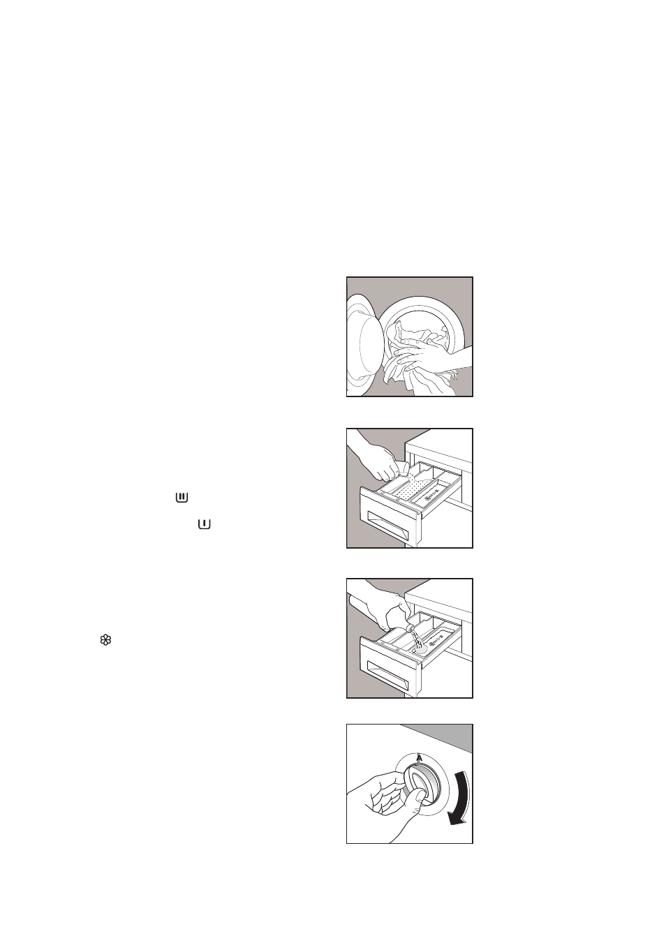 Operating sequence, Load the laundry, Measure out the detergent | Add the fabric softener (if required), Select the required programme | Zanussi FLA 801 W User Manual | Page 7 / 30