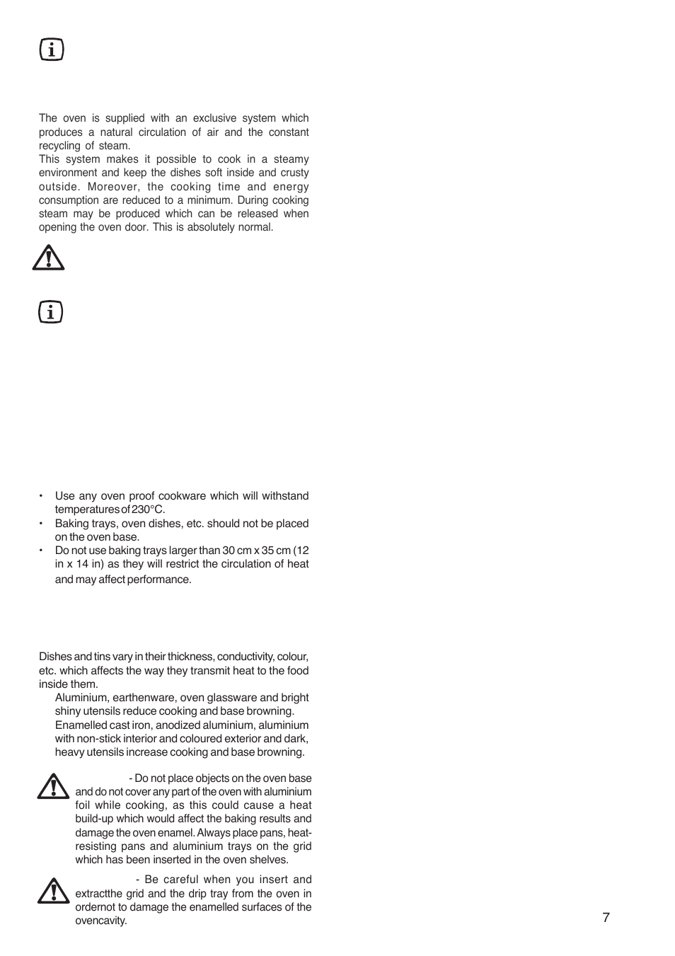 Hints and tips, Condensation and steam, Cookware | The effects of dishes on cooking results | Zanussi ZOB 160 User Manual | Page 7 / 20