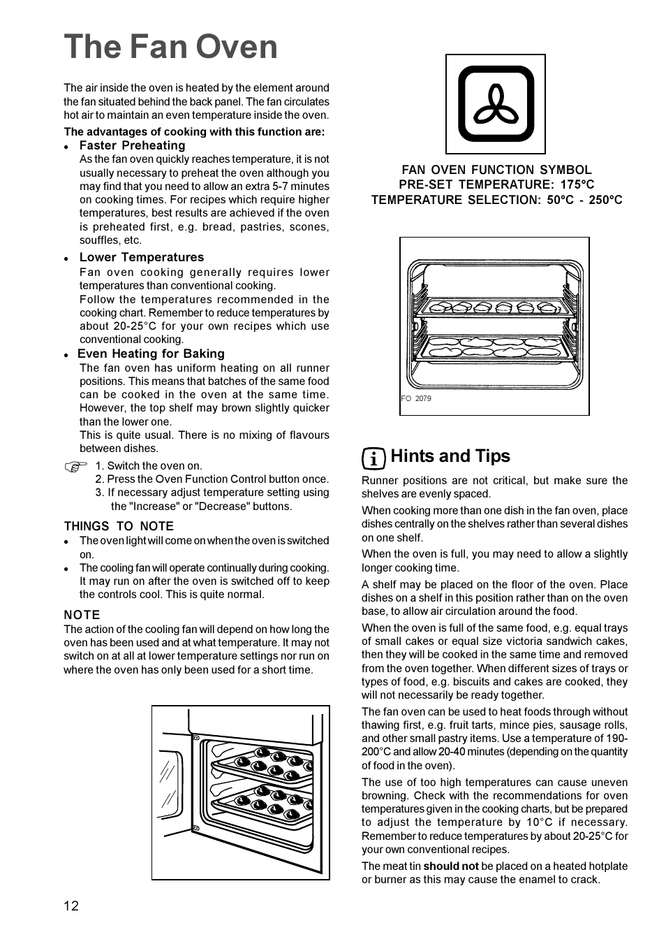 The fan oven, Hints and tips | Zanussi ZBM 879 User Manual | Page 12 / 28
