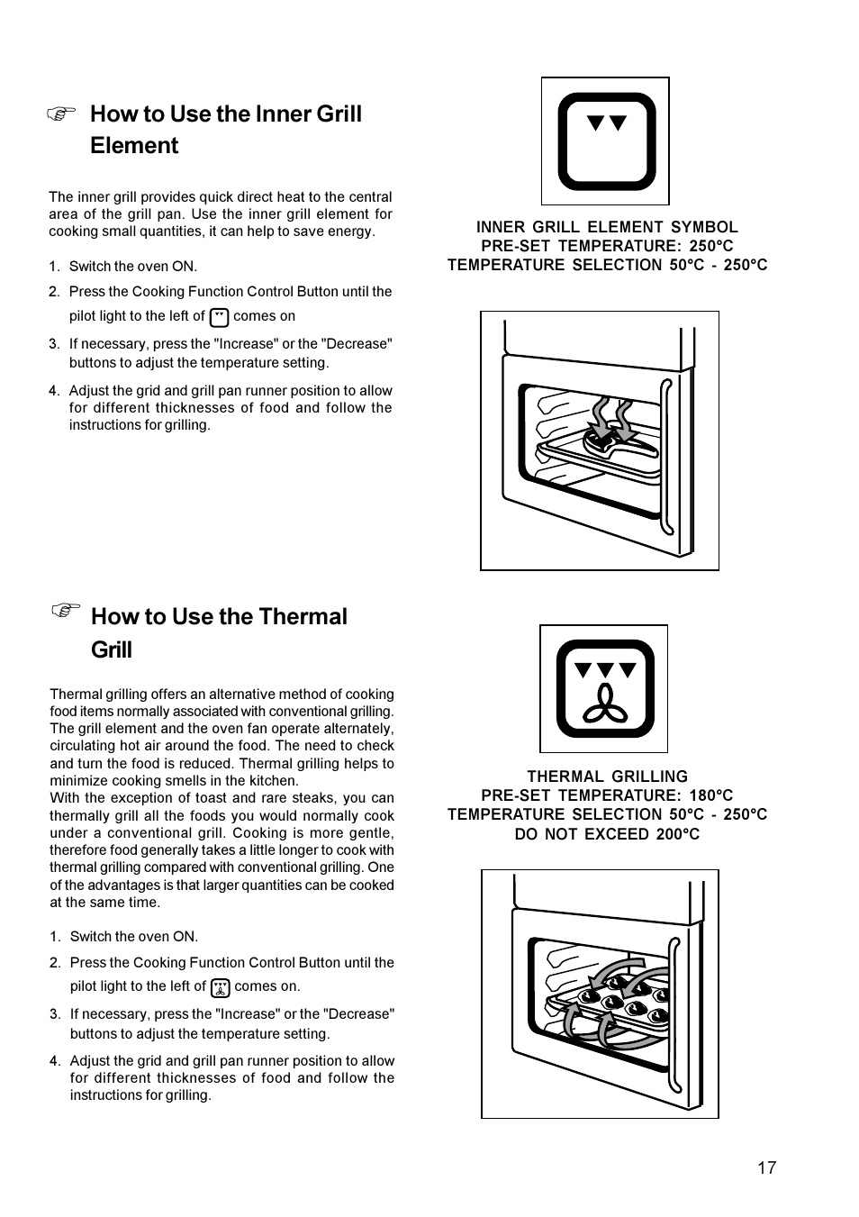 How to use the inner grill element, How to use the thermal grill | Zanussi ZBM 879 User Manual | Page 17 / 28