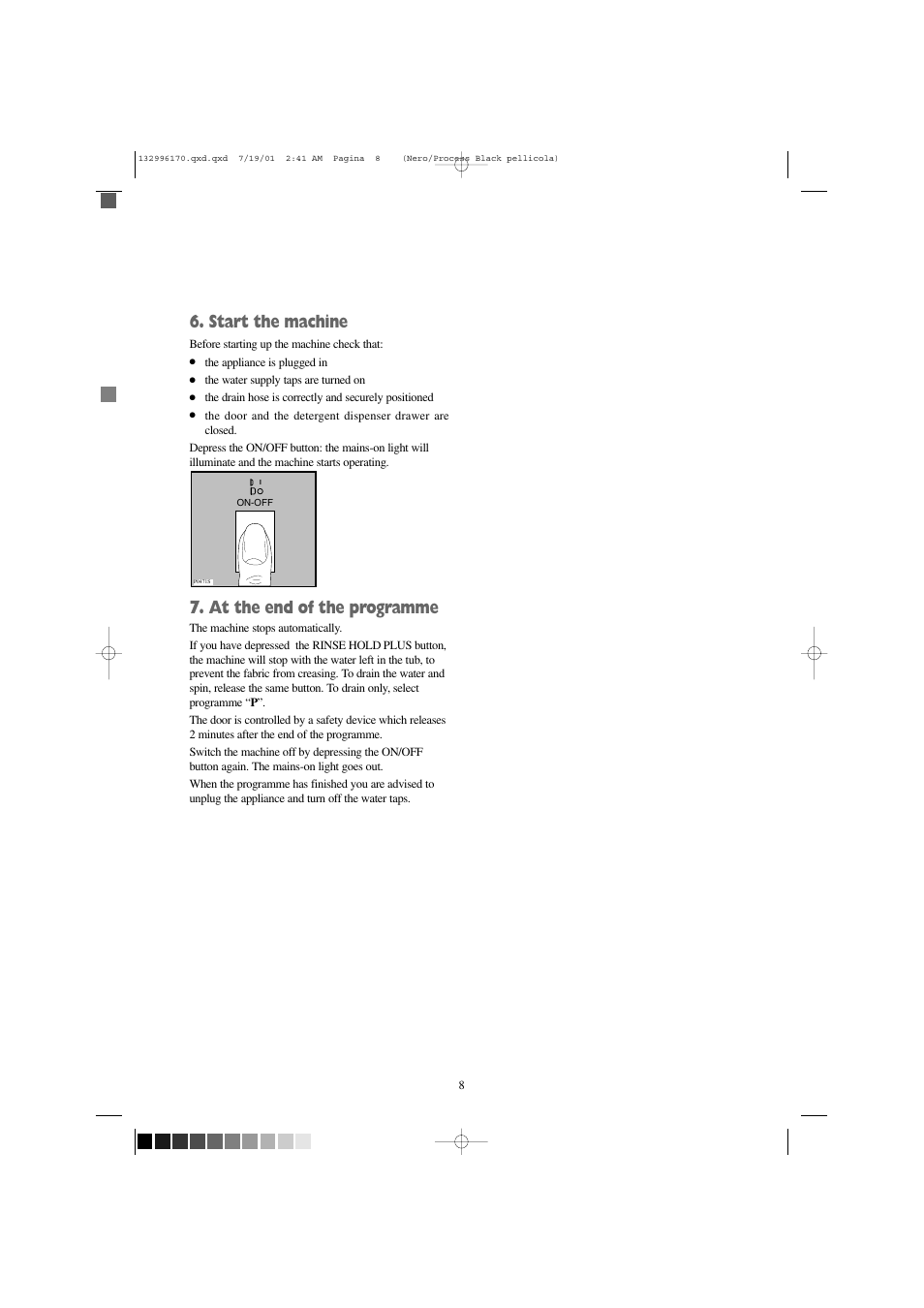 Start the machine, At the end of the programme | Zanussi ZT 1014 User Manual | Page 8 / 30