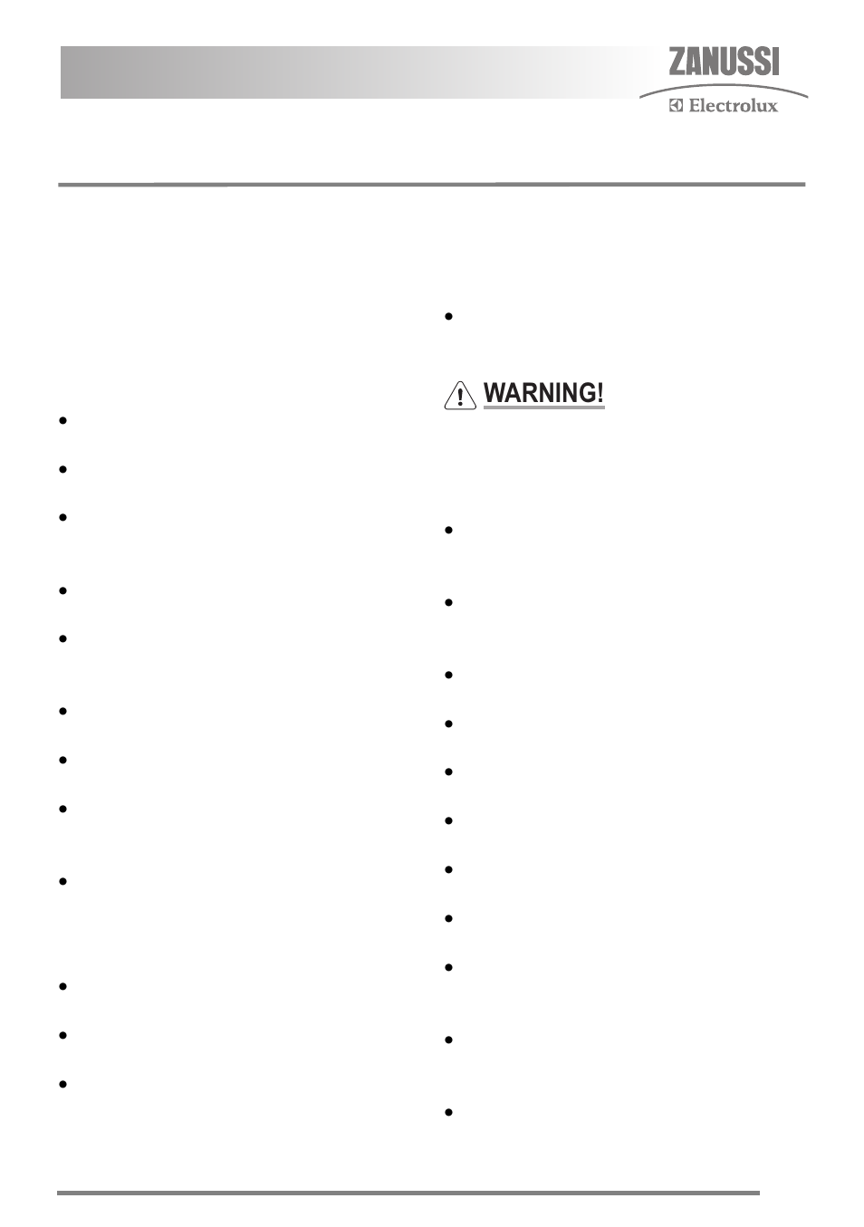 Important safety instructions, Installation, Child safety | During use, Warning | Zanussi ZKC5030 User Manual | Page 3 / 36