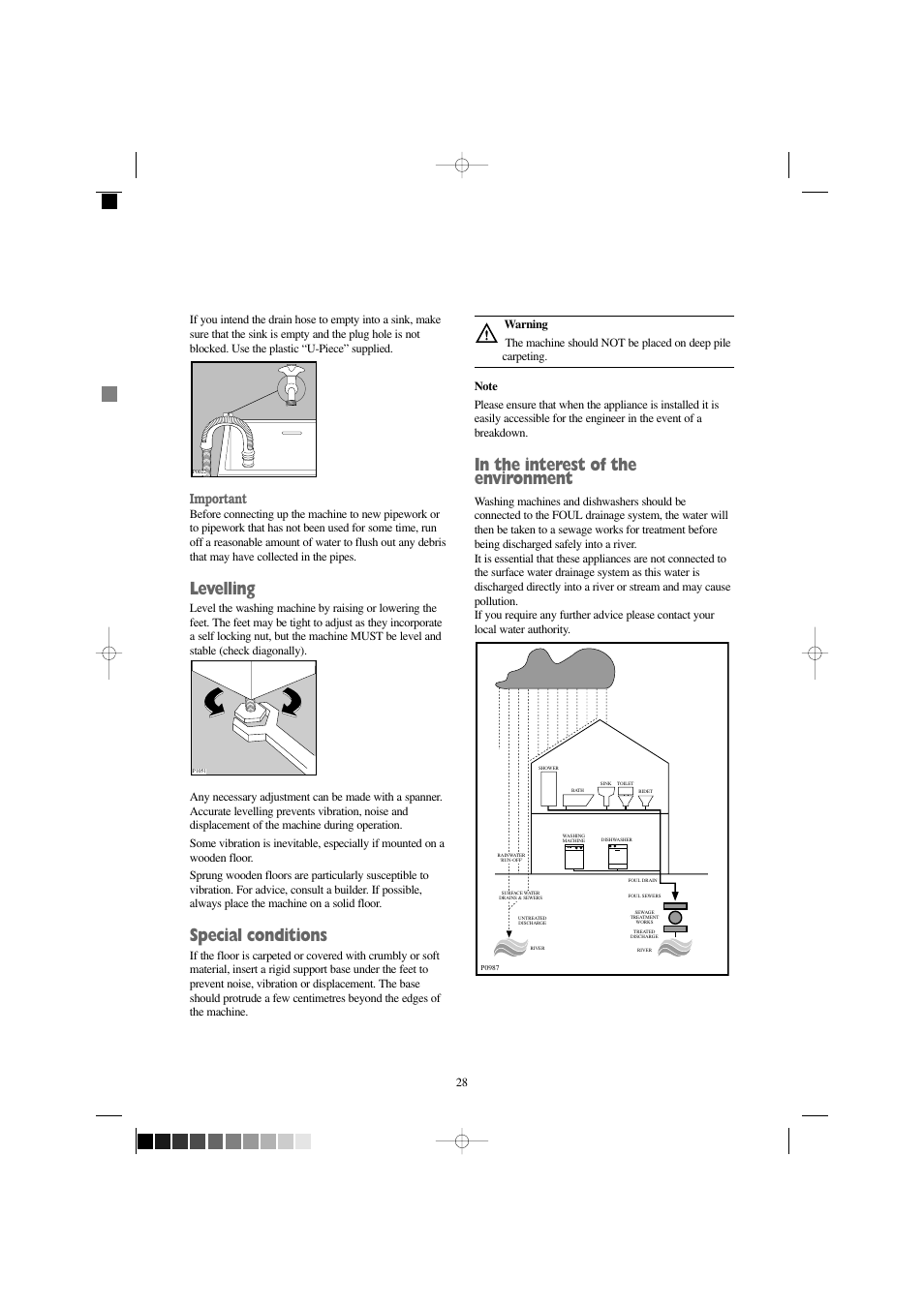 Levelling, Special conditions, Important | Zanussi WJD 1667 W User Manual | Page 28 / 30