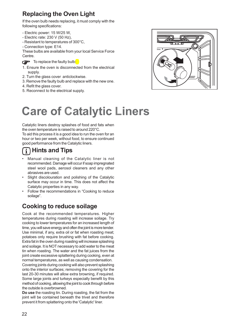 Care of c atalytic l iners | Zanussi ZBS 1063 User Manual | Page 22 / 28