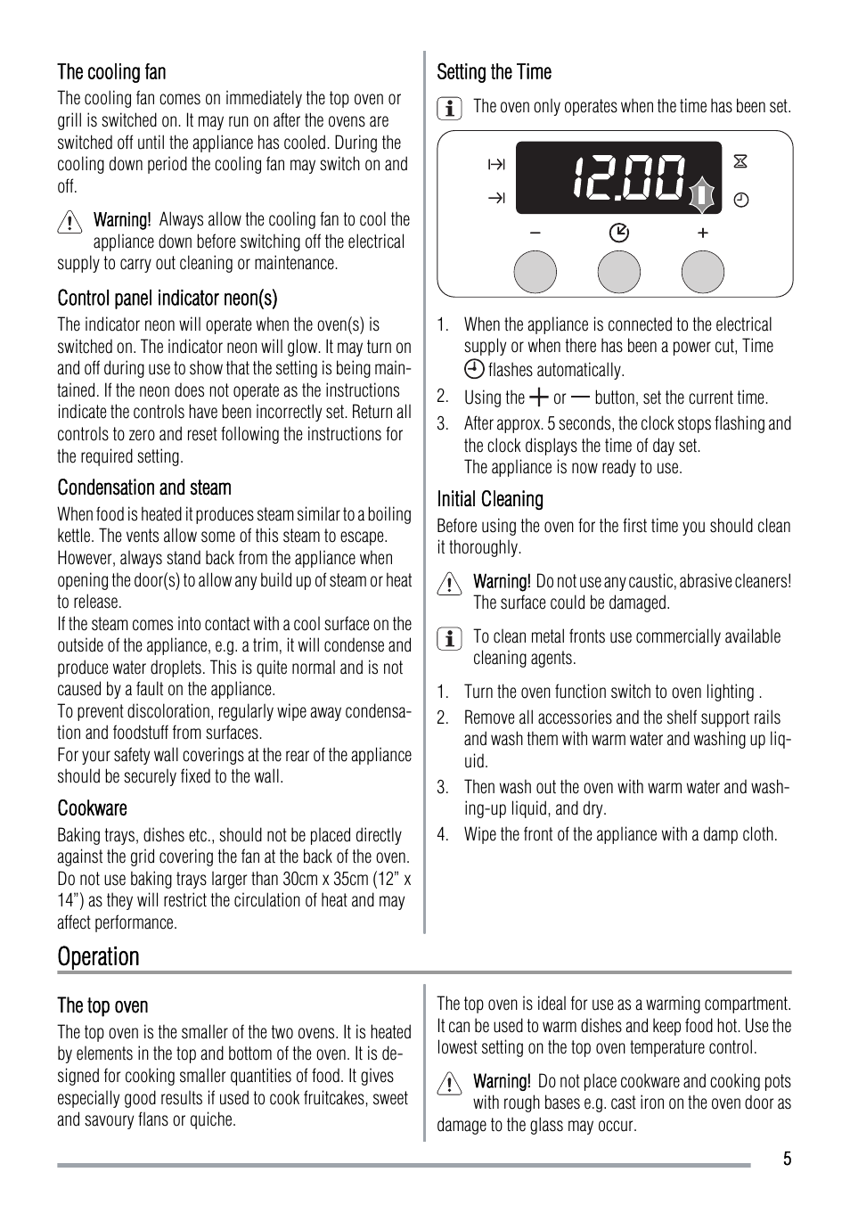 Operation | Zanussi ZOD370 User Manual | Page 5 / 28