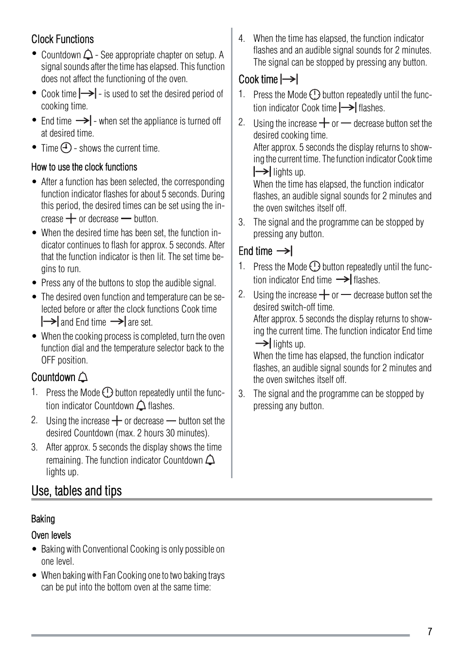 Use, tables and tips | Zanussi ZOD370 User Manual | Page 7 / 28