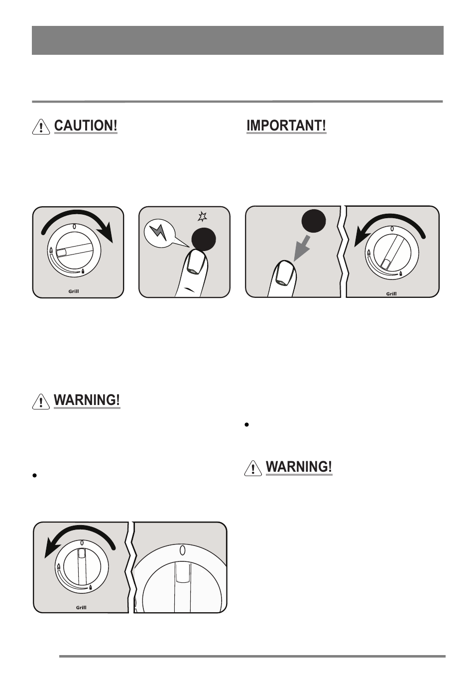 The grill, Using the grill, Caution | Important, Warning | Zanussi ZKG6040 User Manual | Page 10 / 36