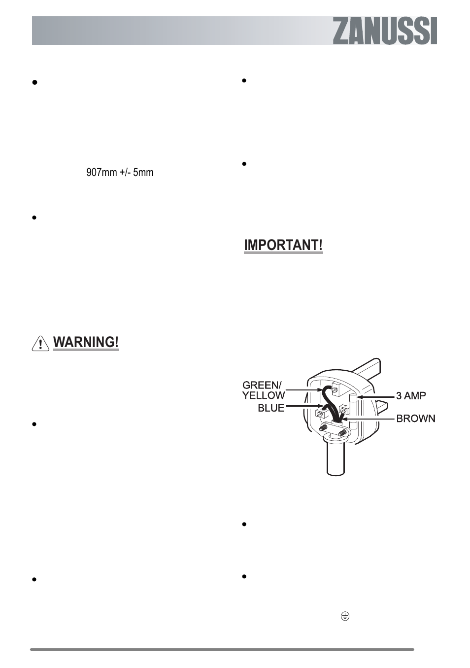Leveling the appliance, Connecting to electricity supply, If the fitted plug is removed | Warning, Important | Zanussi ZKG6040 User Manual | Page 29 / 36