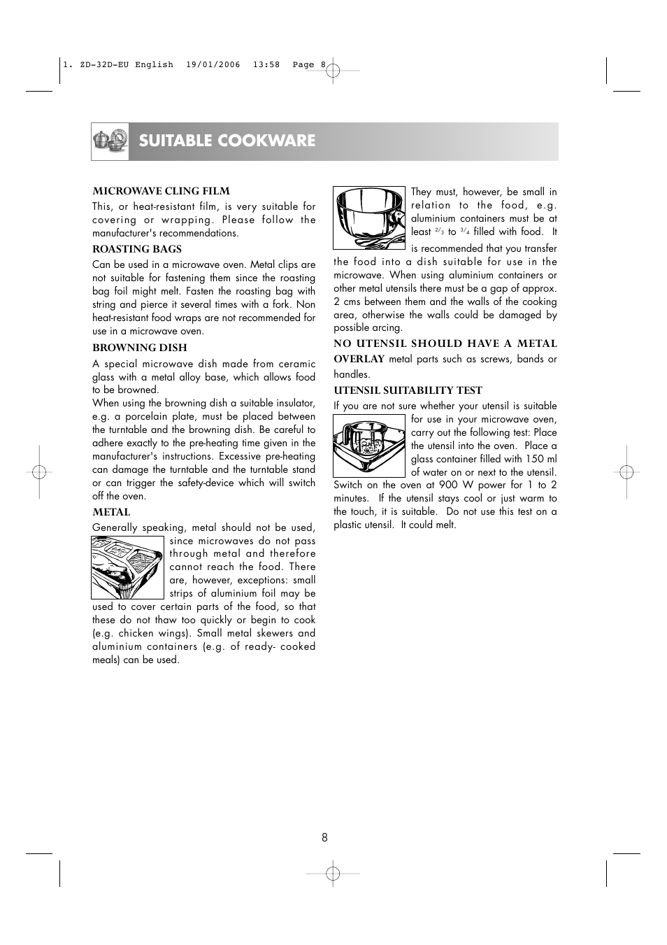 Suitable cookware | Zanussi ZM266 User Manual | Page 10 / 40