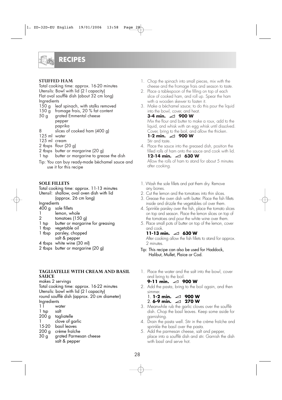 Recipes | Zanussi ZM266 User Manual | Page 30 / 40