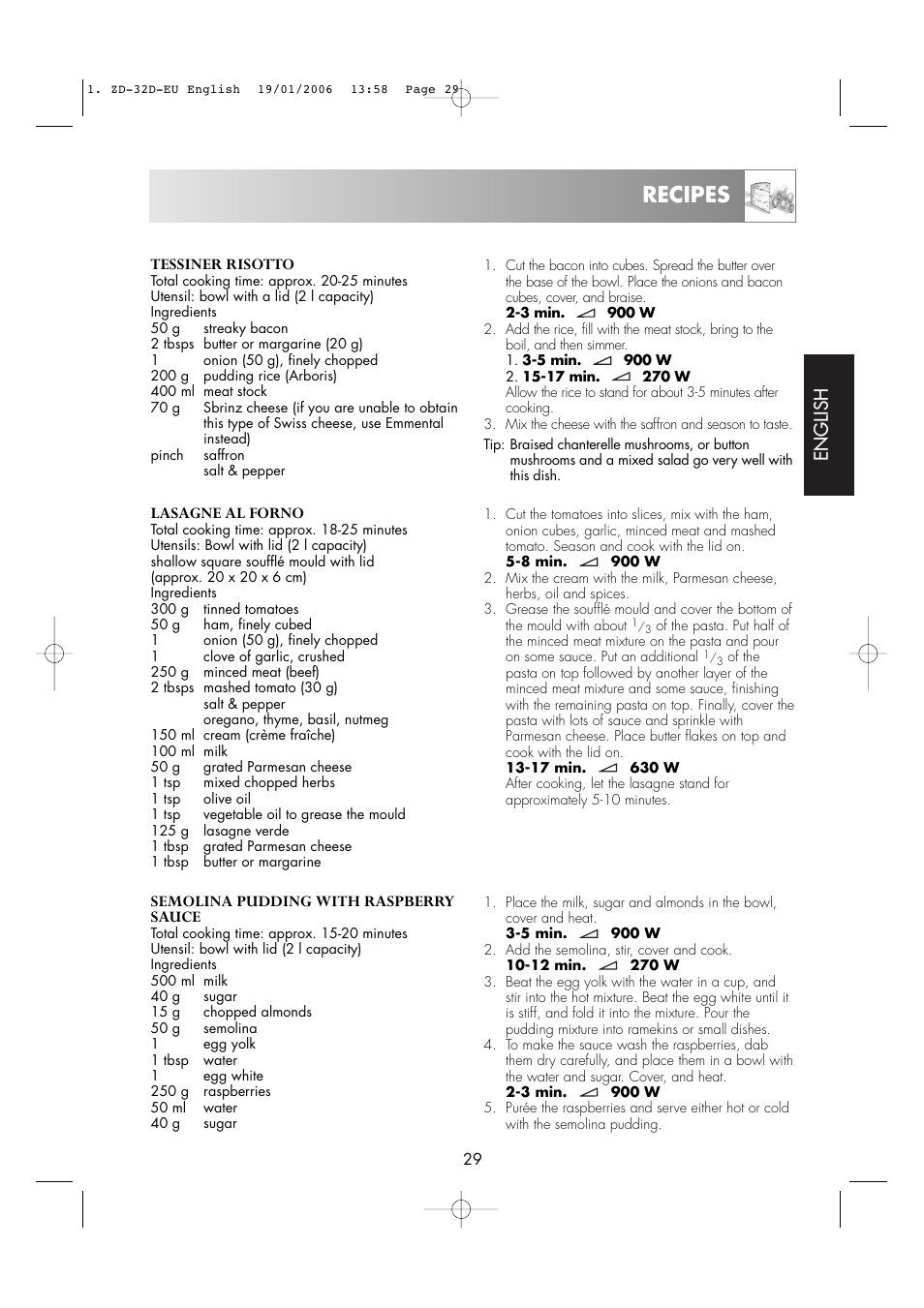 Recipes, English | Zanussi ZM266 User Manual | Page 31 / 40