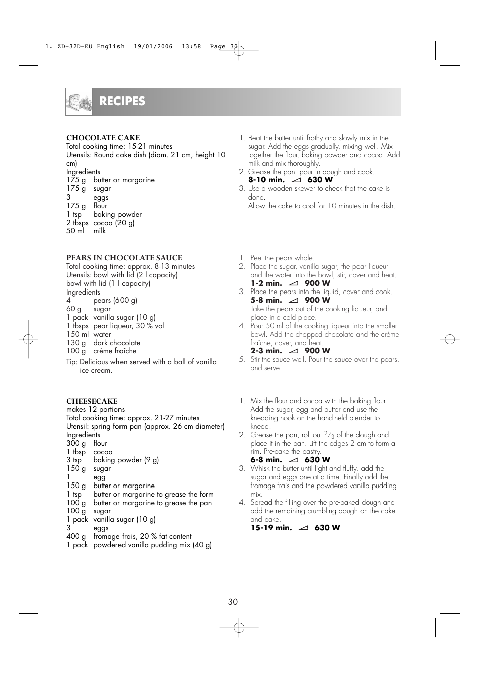 Recipes | Zanussi ZM266 User Manual | Page 32 / 40