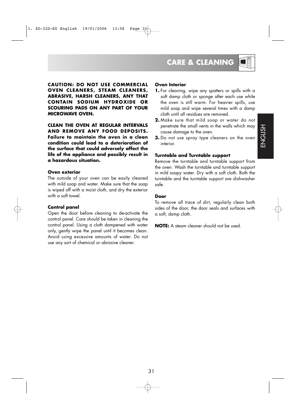 Care & cleaning, English | Zanussi ZM266 User Manual | Page 33 / 40