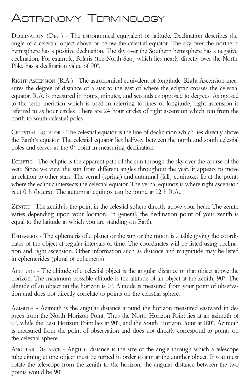 Stronomy, Erminology | Zhumell ECLIPSE 114 User Manual | Page 16 / 20