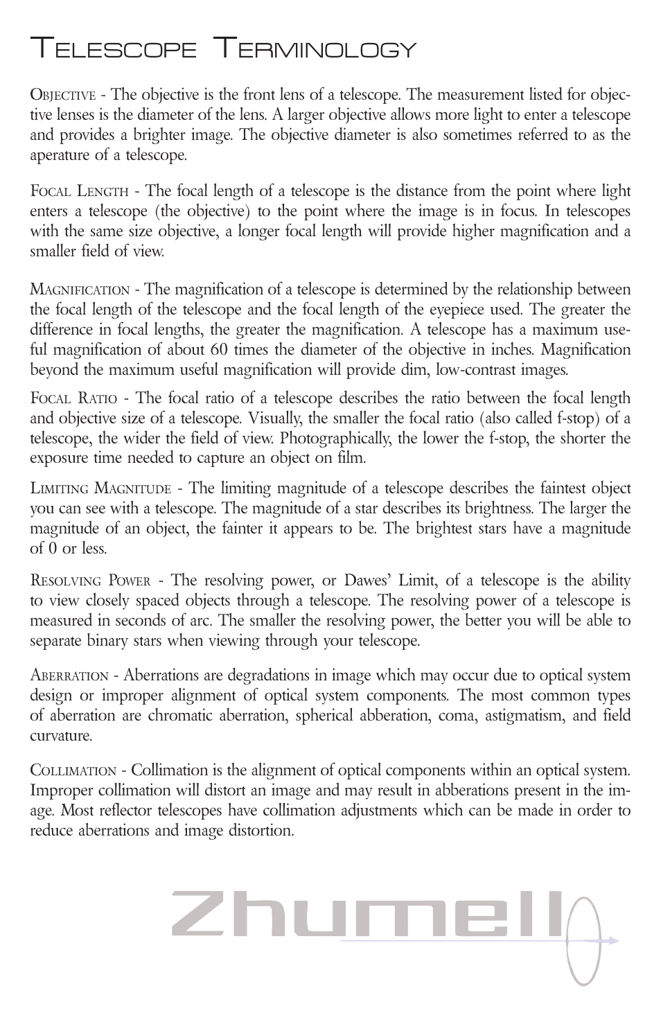 Elescope, Erminology | Zhumell ECLIPSE 114 User Manual | Page 17 / 20