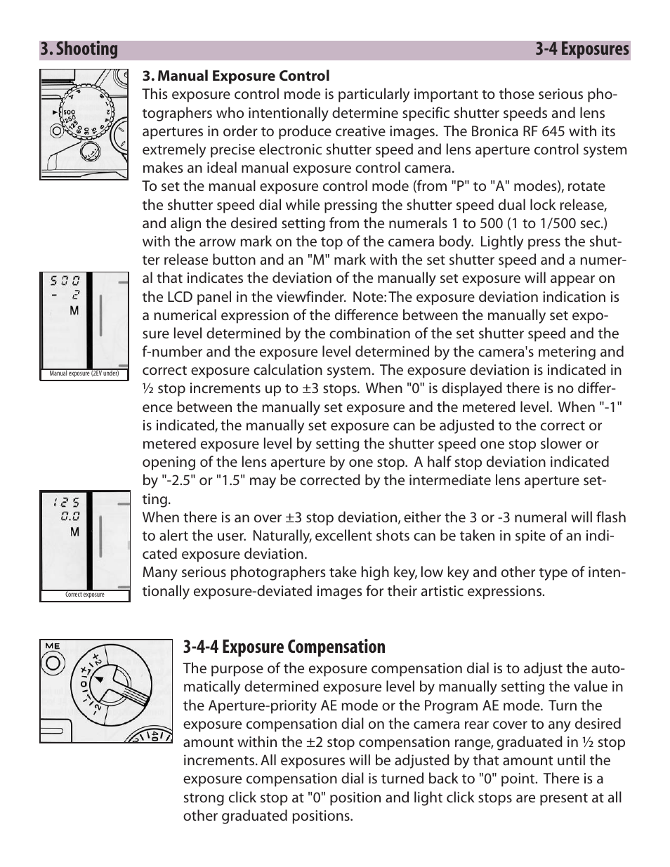 Shooting 3-4 exposures, 4-4 exposure compensation | Zhumell Rangefinder RF645 User Manual | Page 18 / 33