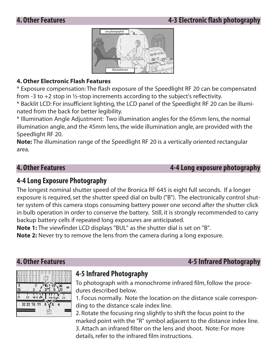 Other features 4-3 electronic flash photography | Zhumell Rangefinder RF645 User Manual | Page 23 / 33