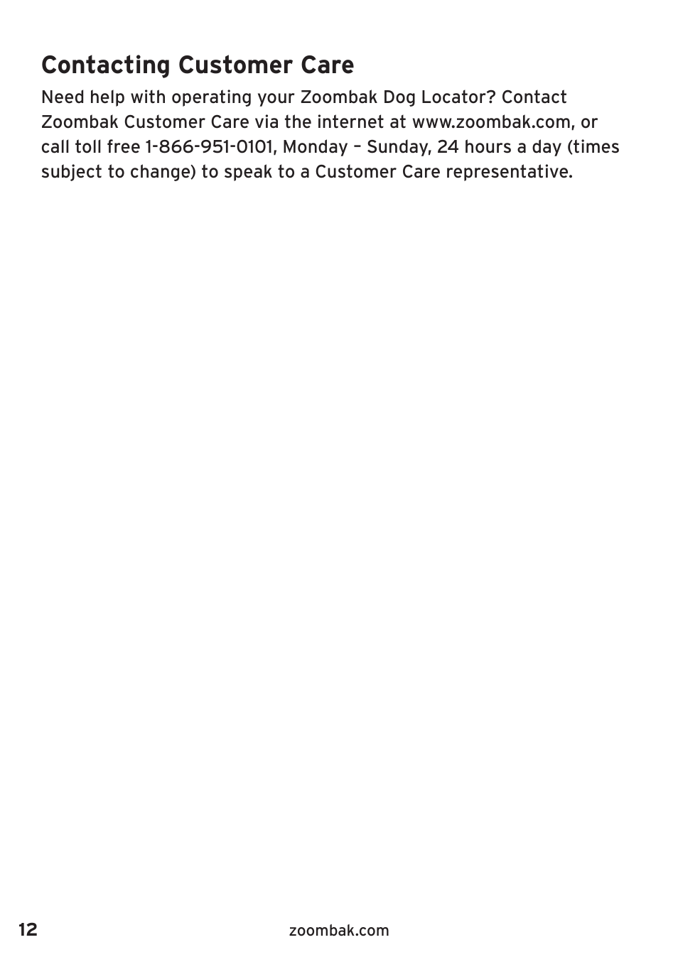 Contacting customer care | Zoombak Car and Family GPS Locator User Manual | Page 16 / 18