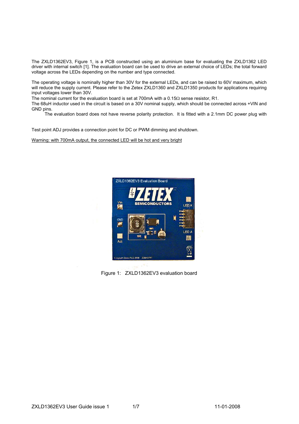 Zetex Semiconductors PLC ZXLD1362EV3 User Manual | 7 pages