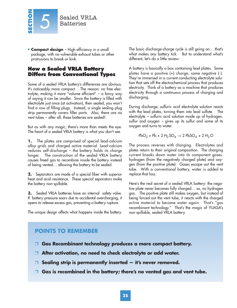 Sealed vrla batteries, Points to remember | Yuasa Battery YUMICRON YUA00ACC05 User Manual | Page 27 / 44