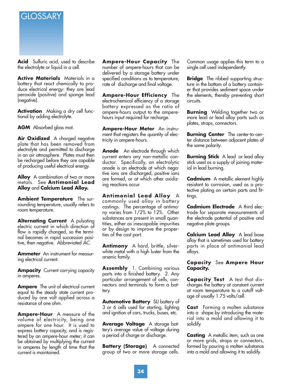 Glossary | Yuasa Battery YUMICRON YUA00ACC05 User Manual | Page 36 / 44
