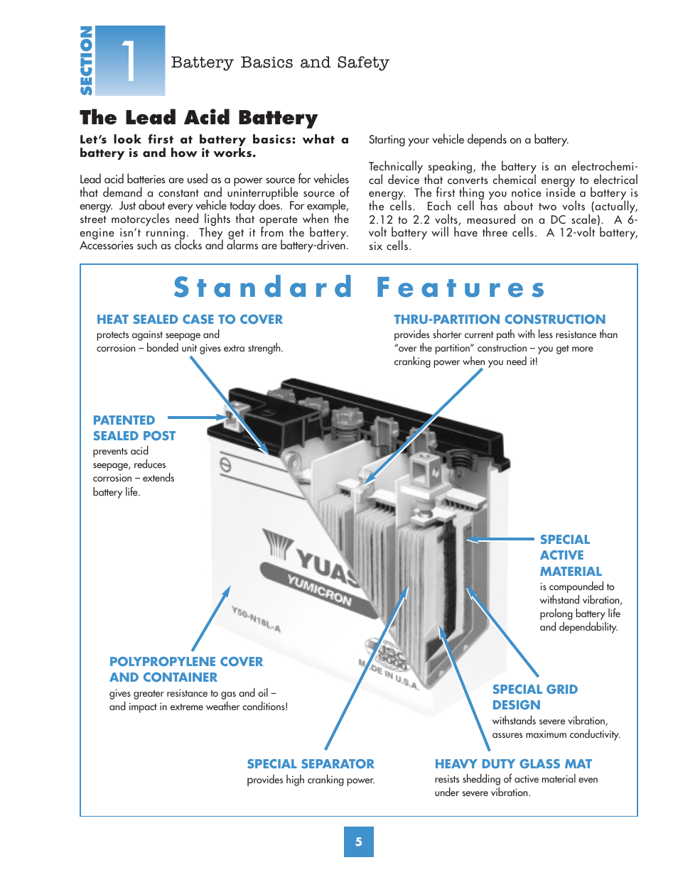 The lead acid battery | Yuasa Battery YUMICRON YUA00ACC05 User Manual | Page 7 / 44