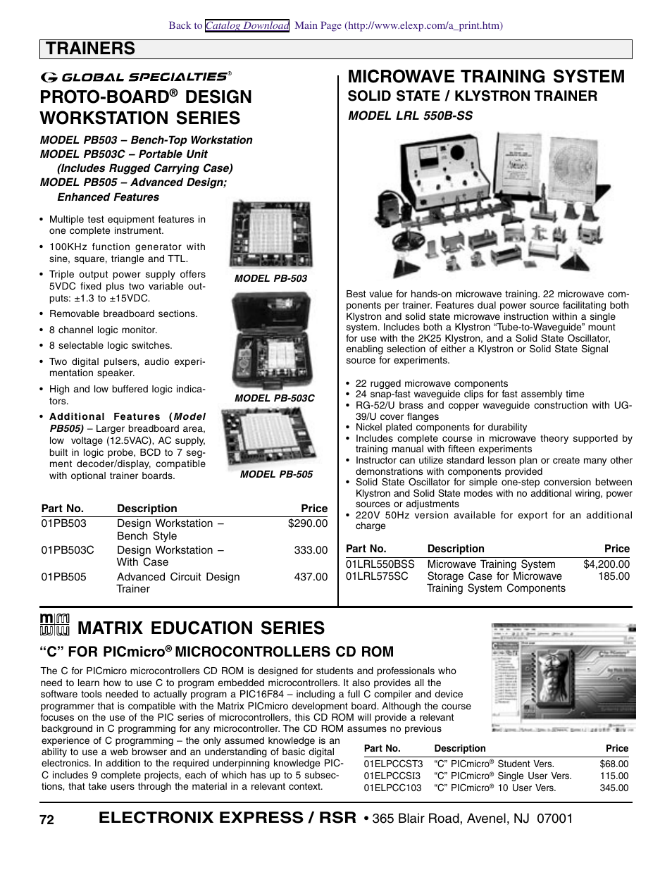 Proto-board, Design workstation series, Trainers microwave training system | Matrix education series, Electronix express / rsr, Solid state / klystron trainer, C” for picmicro, Microcontrollers cd rom | Xilinx Velleman 3200USBASM User Manual | Page 2 / 10