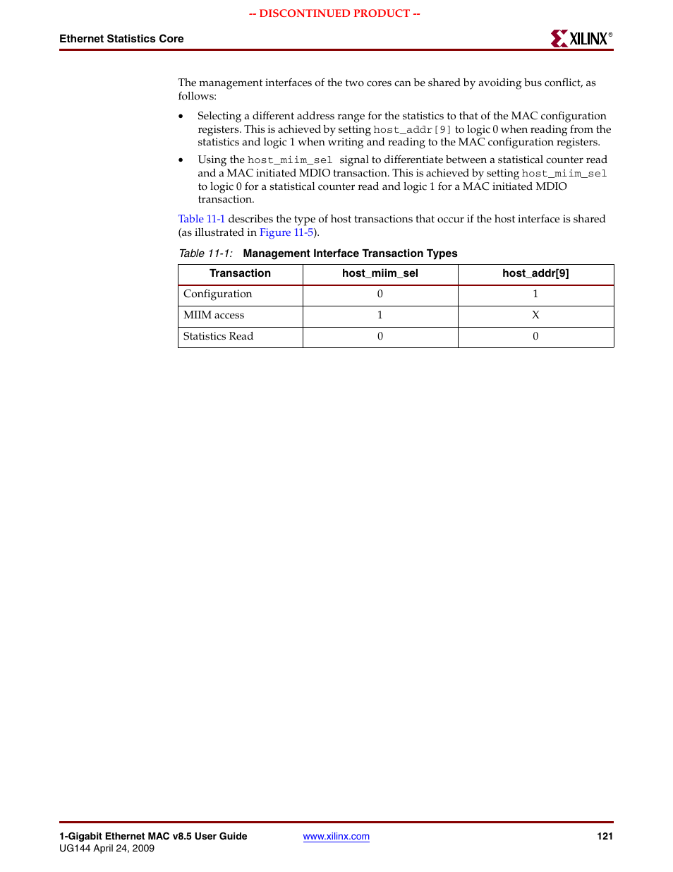 Table 11-1 | Xilinx LOGICORE UG144 User Manual | Page 121 / 138