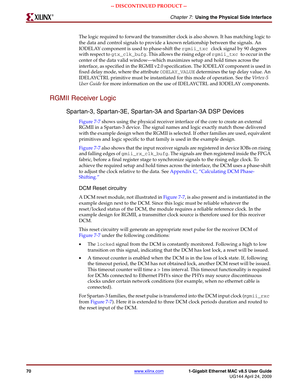 Rgmii receiver logic | Xilinx LOGICORE UG144 User Manual | Page 70 / 138