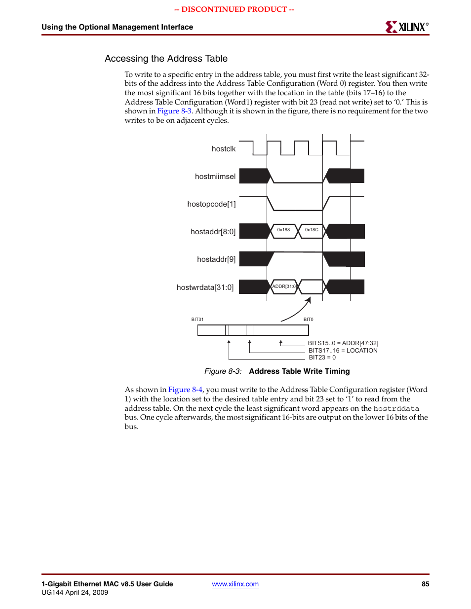 Figure 8-3, Accessing the address table | Xilinx LOGICORE UG144 User Manual | Page 85 / 138
