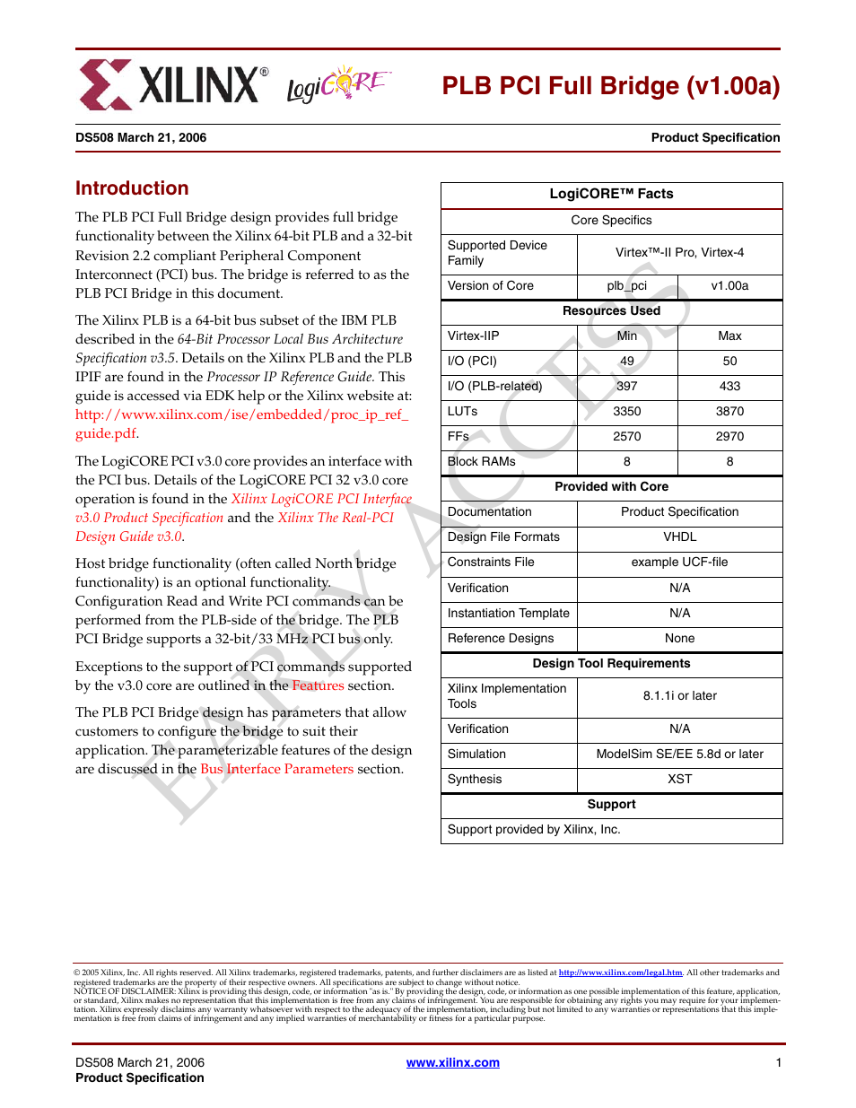 Xilinx LogiCore PLB PCI Full Bridge User Manual | 58 pages