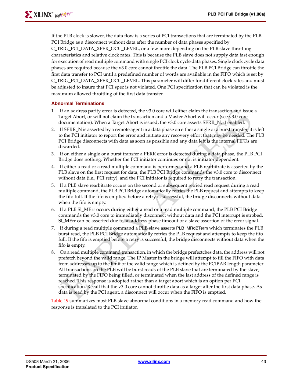 Ear ly access | Xilinx LogiCore PLB PCI Full Bridge User Manual | Page 43 / 58