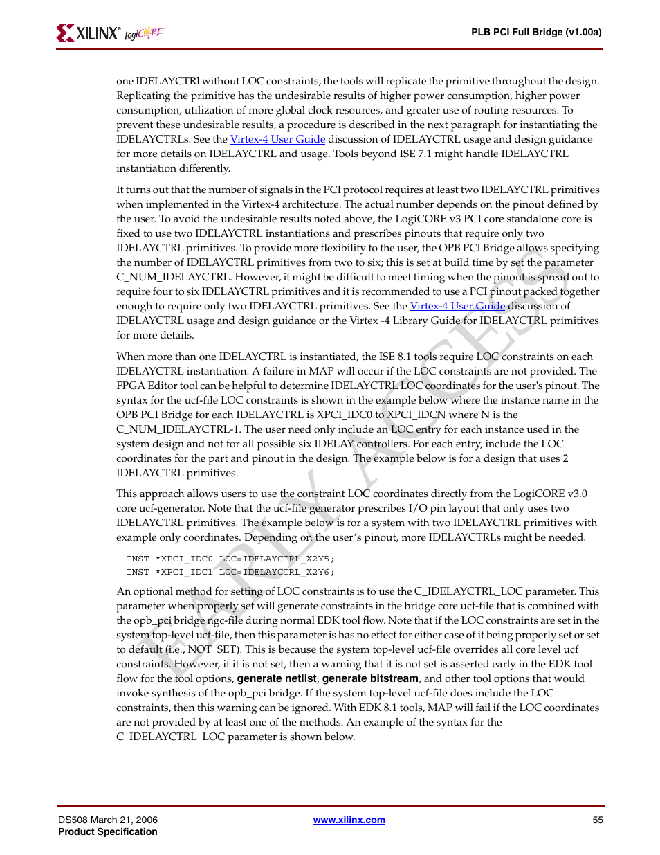 Ear ly access | Xilinx LogiCore PLB PCI Full Bridge User Manual | Page 55 / 58