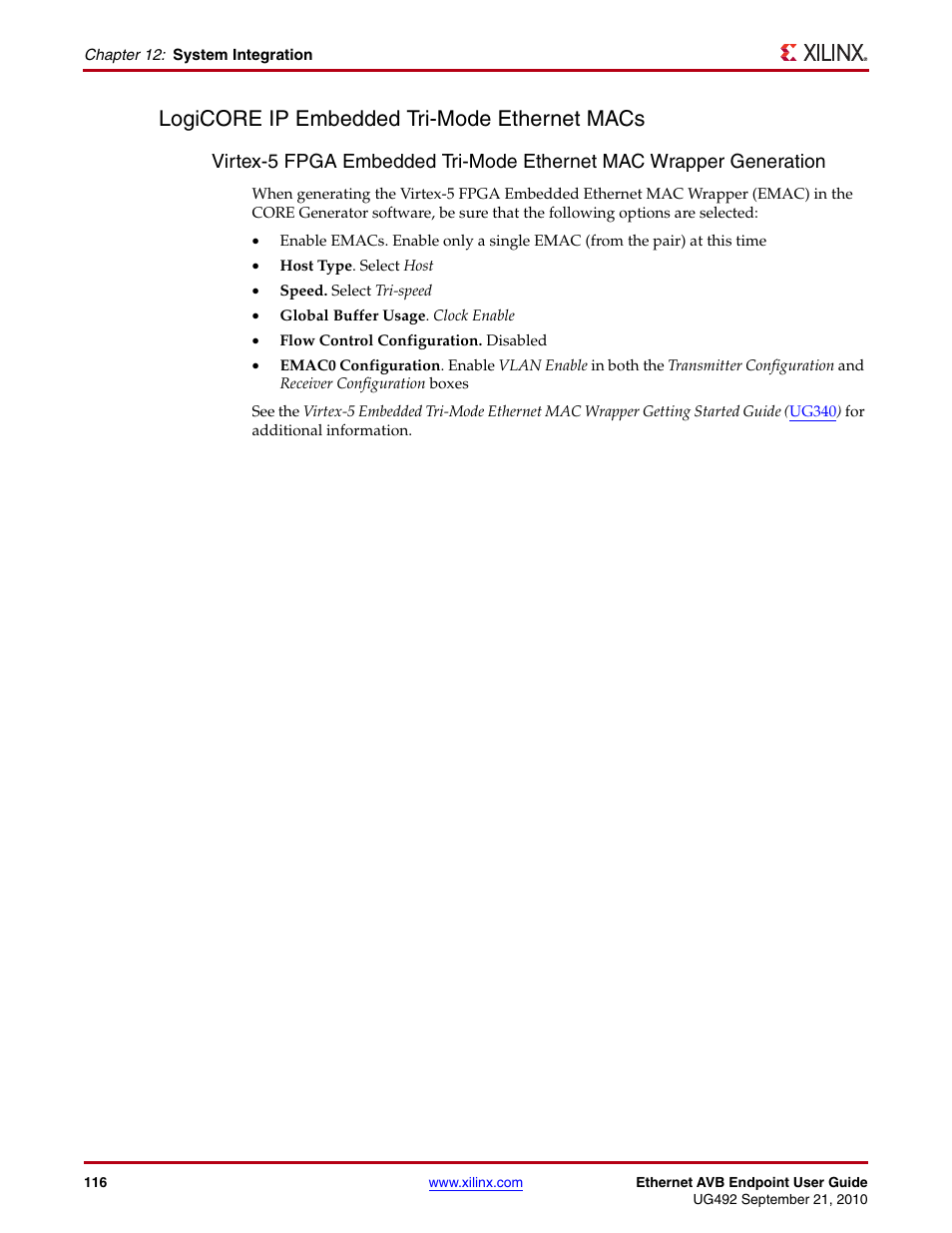 Logicore ip embedded tri-mode ethernet macs | Xilinx IP Ethernet AVB Endpoint v2.4 UG492 User Manual | Page 116 / 172