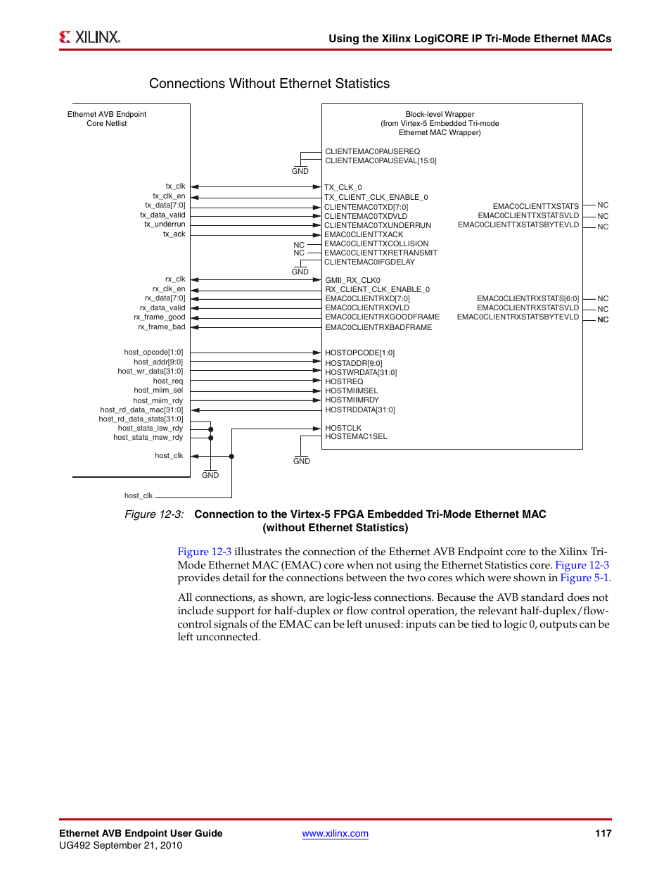 Figure 12-3, Connections without ethernet statistics | Xilinx IP Ethernet AVB Endpoint v2.4 UG492 User Manual | Page 117 / 172