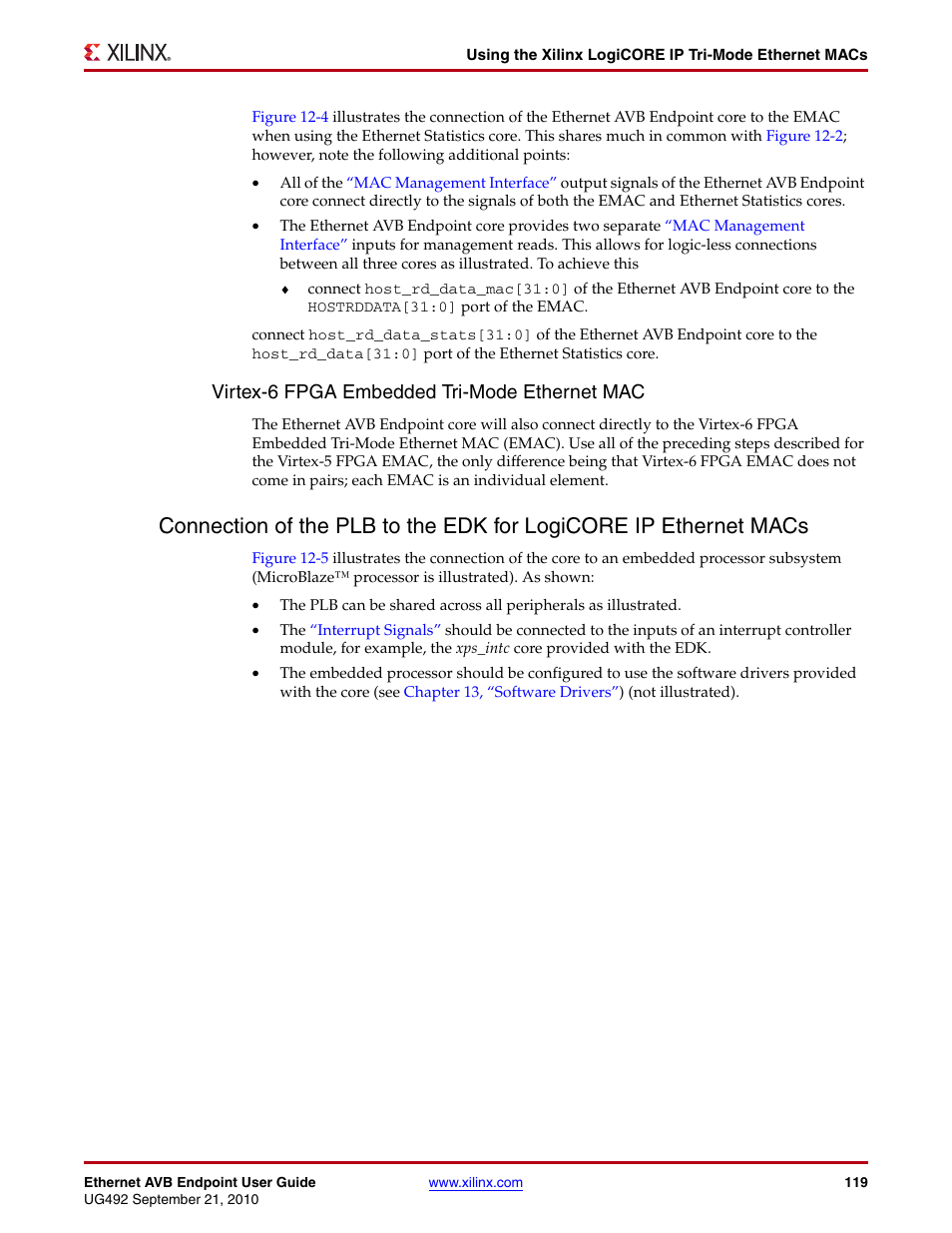 Virtex-6 fpga embedded tri-mode ethernet mac | Xilinx IP Ethernet AVB Endpoint v2.4 UG492 User Manual | Page 119 / 172