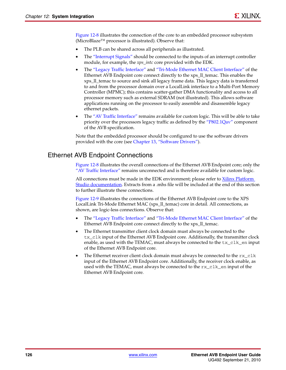 Ethernet avb endpoint connections | Xilinx IP Ethernet AVB Endpoint v2.4 UG492 User Manual | Page 126 / 172