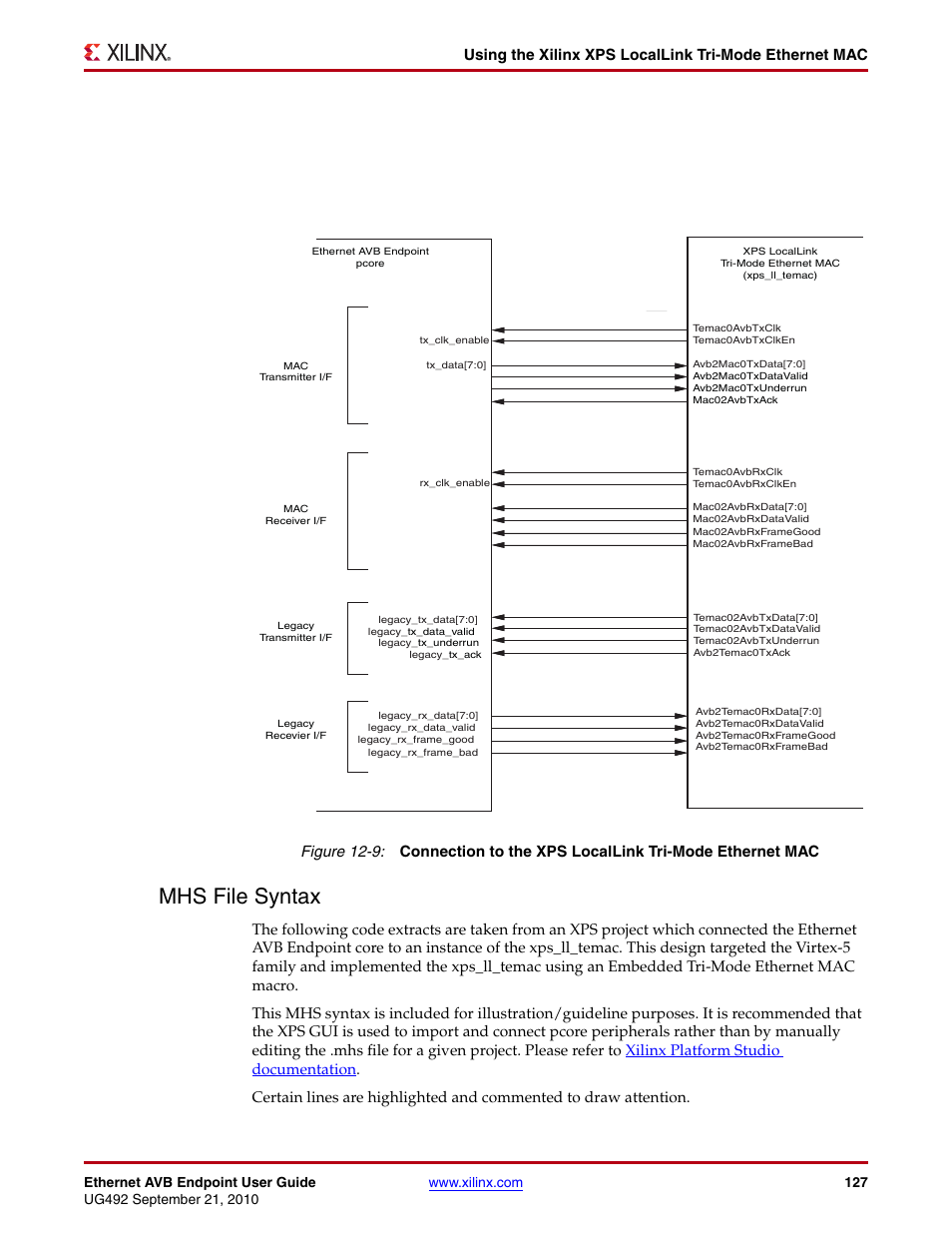 Mhs file syntax, Figure 12-9 | Xilinx IP Ethernet AVB Endpoint v2.4 UG492 User Manual | Page 127 / 172