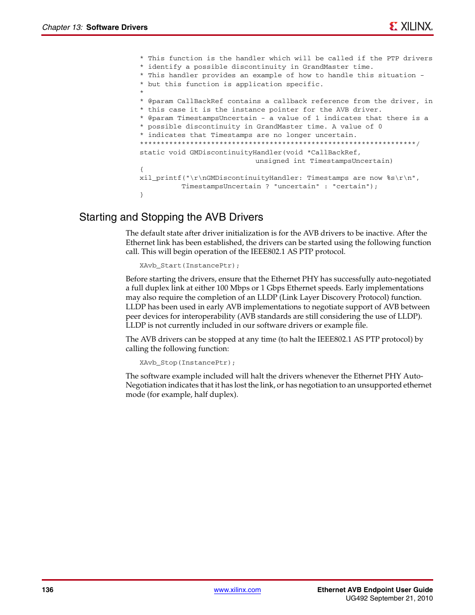 Starting and stopping the avb drivers | Xilinx IP Ethernet AVB Endpoint v2.4 UG492 User Manual | Page 136 / 172