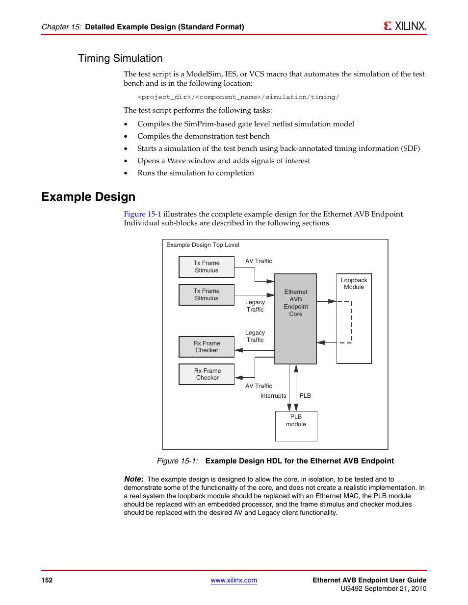 Timing simulation, Example design, Figure 15-1 | Xilinx IP Ethernet AVB Endpoint v2.4 UG492 User Manual | Page 152 / 172