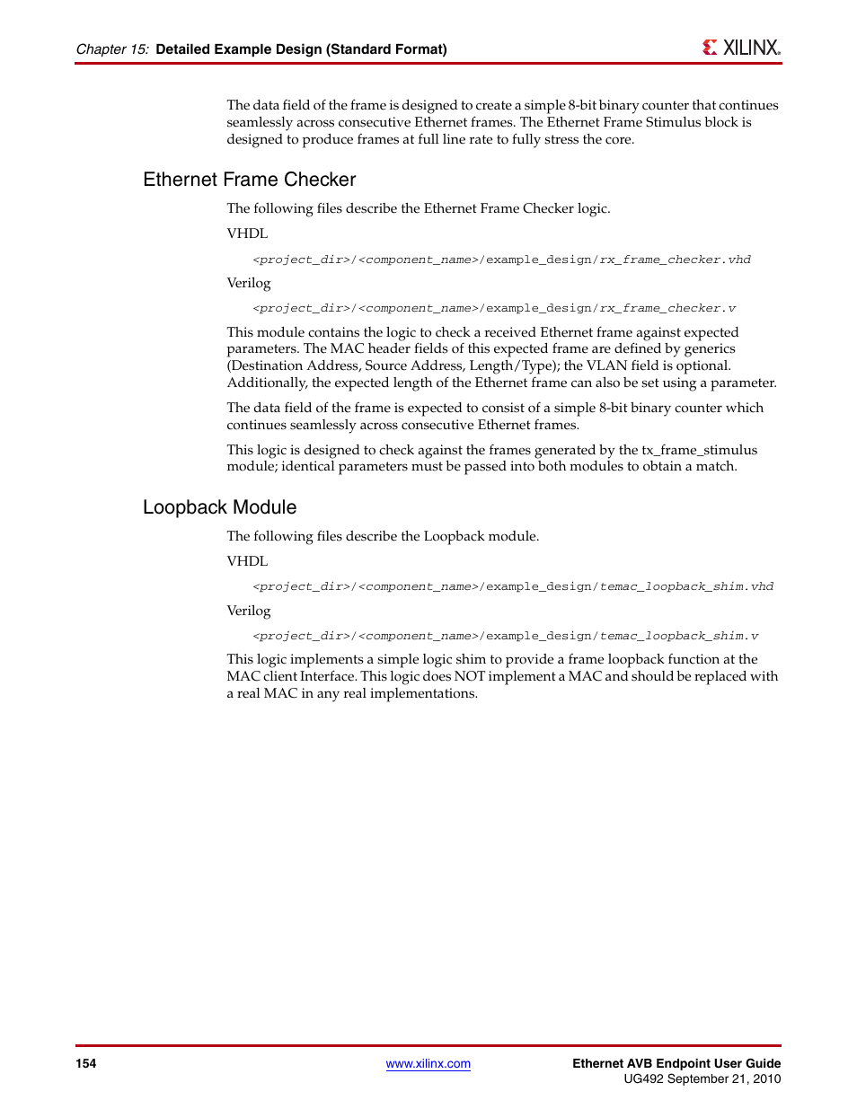 Ethernet frame checker, Loopback module, Ethernet frame checker loopback module | Of a, Stances of an | Xilinx IP Ethernet AVB Endpoint v2.4 UG492 User Manual | Page 154 / 172