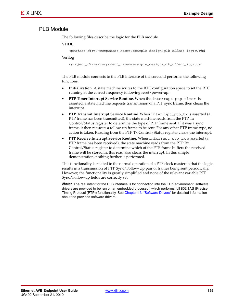 Plb module, That connects to the p | Xilinx IP Ethernet AVB Endpoint v2.4 UG492 User Manual | Page 155 / 172