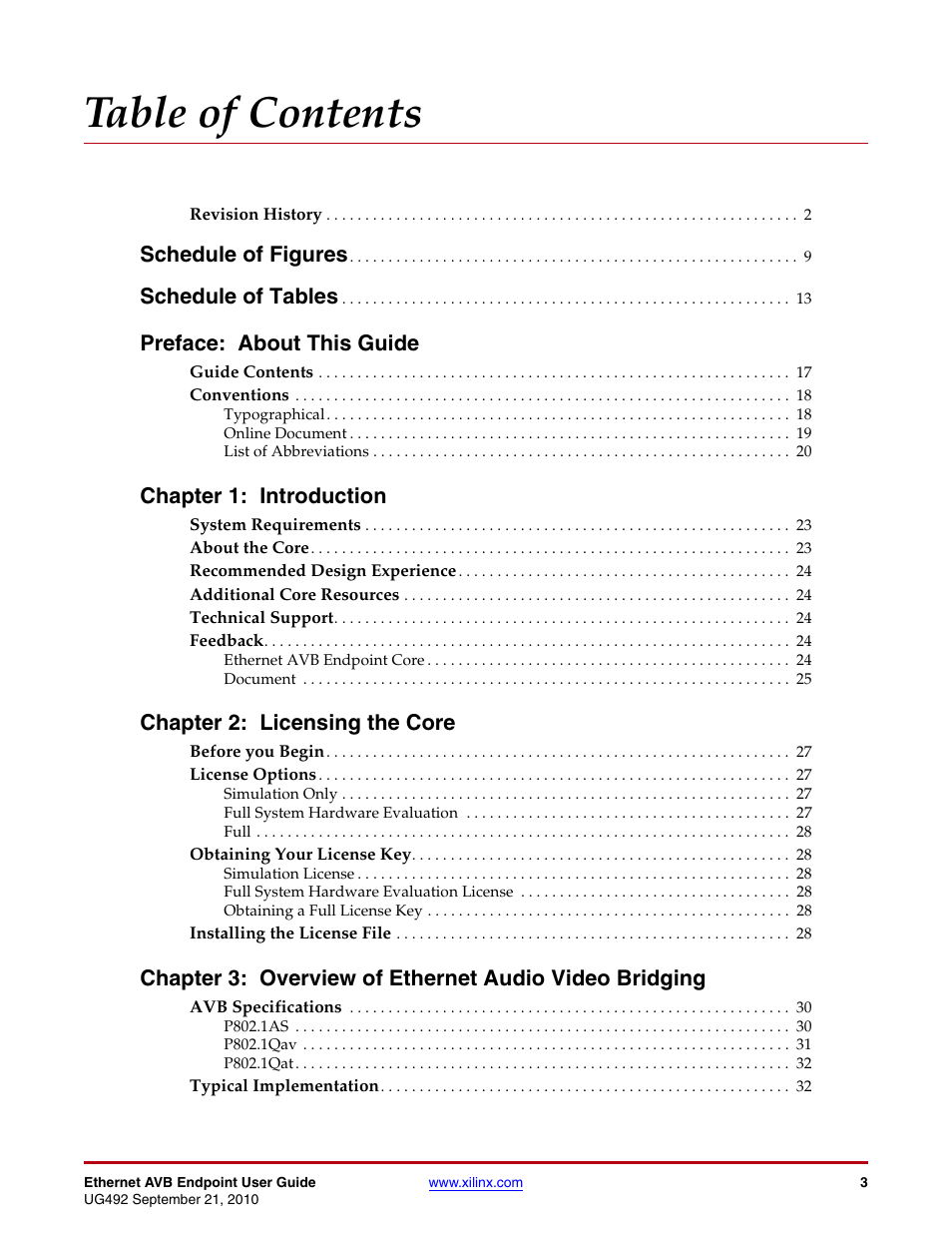 Xilinx IP Ethernet AVB Endpoint v2.4 UG492 User Manual | Page 3 / 172