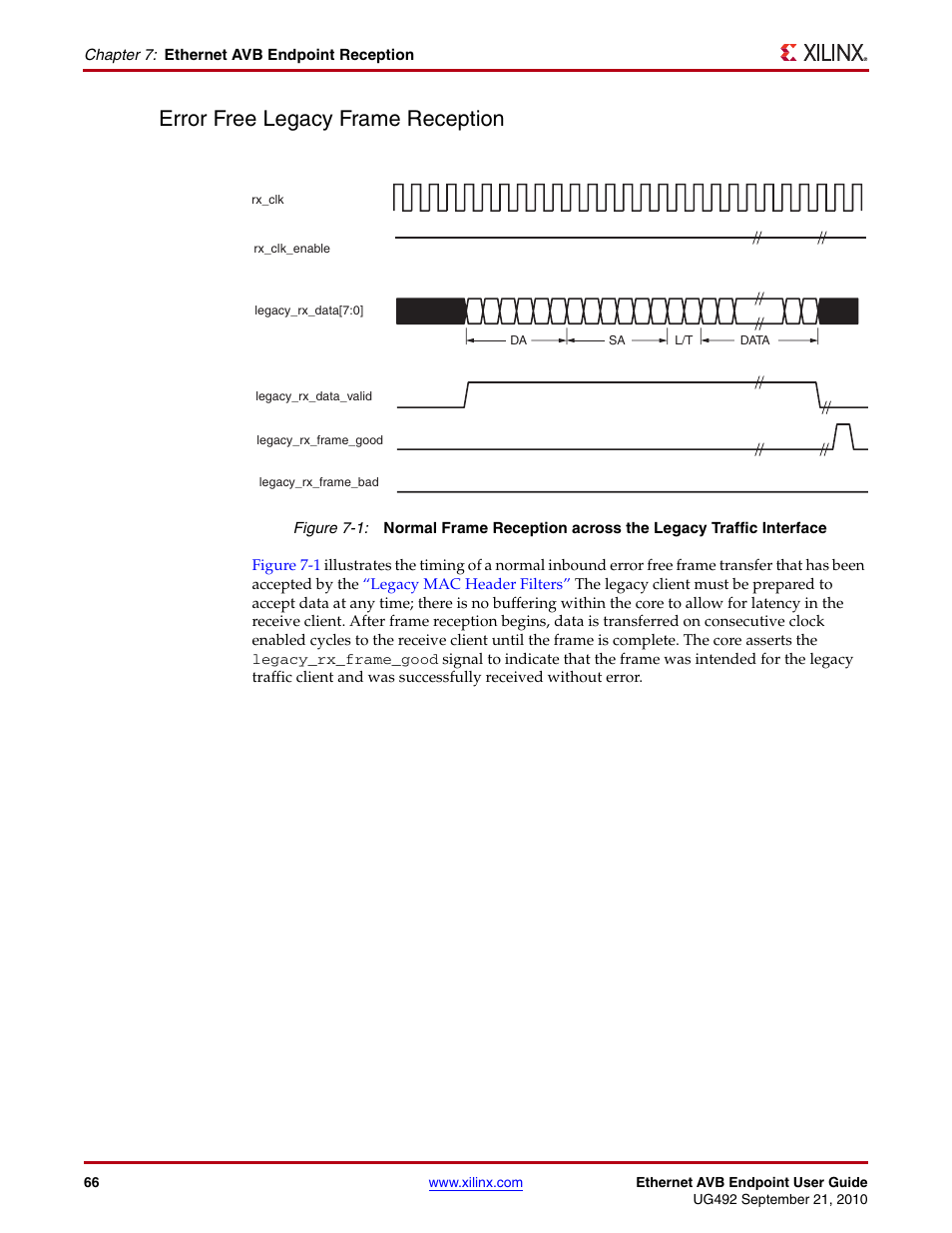 Error free legacy frame reception, Figure 7-1 | Xilinx IP Ethernet AVB Endpoint v2.4 UG492 User Manual | Page 66 / 172