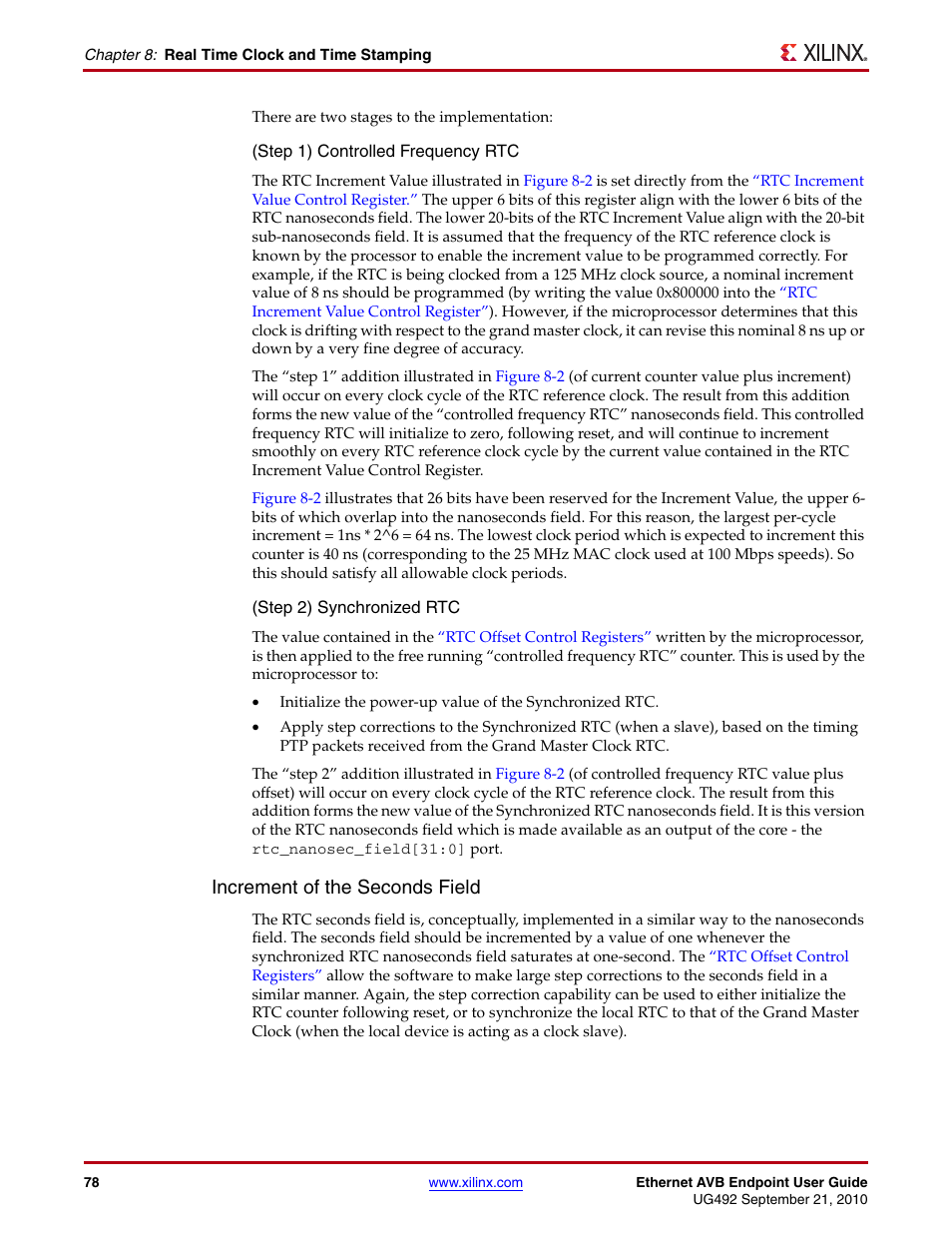 Increment of the seconds field | Xilinx IP Ethernet AVB Endpoint v2.4 UG492 User Manual | Page 78 / 172